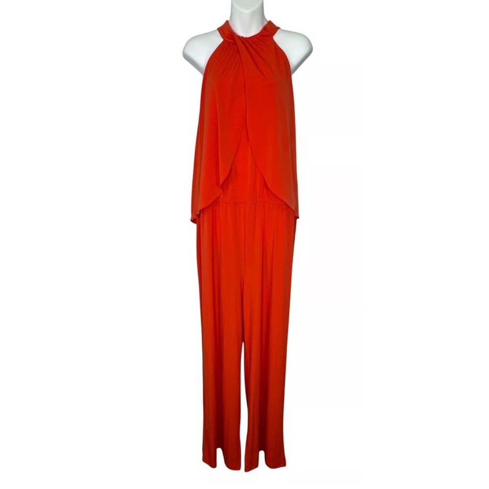 Chico's Red Halter Neck Overlay Jumpsuit Wide Leg Size‎ 1 NWT